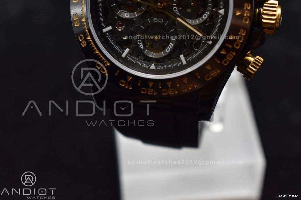 Daytona 523 SA Rubber PVD Black Strap Ceramic Gold Skeleton on Dial Edition Best Blaken GETF Bezel Colorful 1116